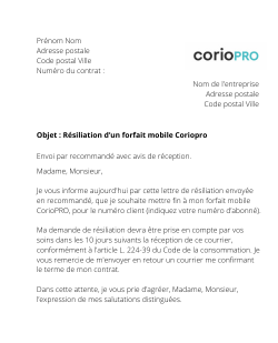 la lettre pour resilier un forfait mobile coriopro
